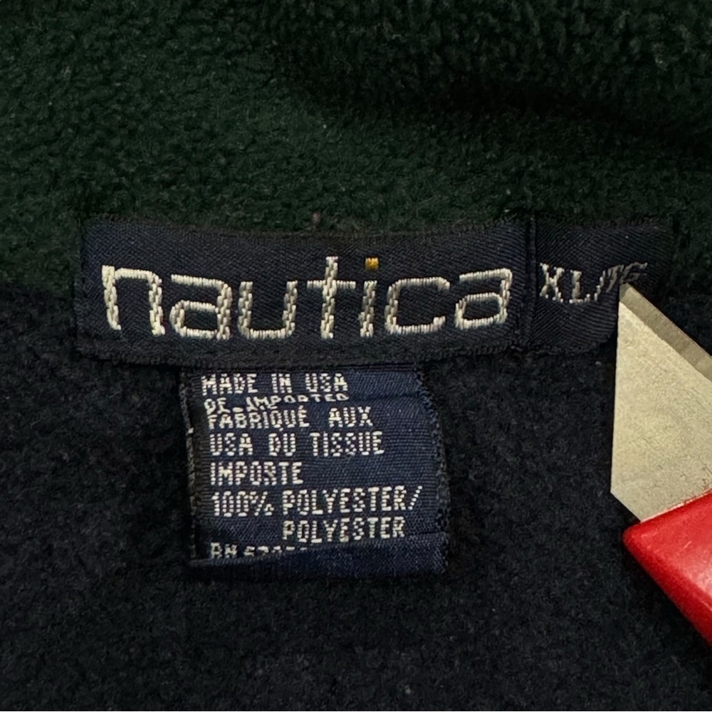 Vintage Nautica Fleece 1/4 Zip Stripe Pullover Pockets Navy Blue Red Made USA XL - Picture 6 of 6
